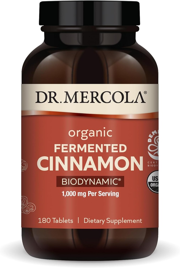 Dr Mercola Biodynamic Organic Fermented Cinnamon - Toetab Metaboolset Tervist - Kõrge Flavonoidikaneeli ekstrakt - USDA Orgaaniline, Mitte-GMO, Gluteenivaba & Sojavaba - 180 tabletti