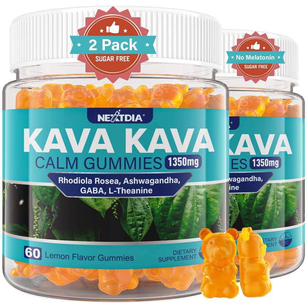 Kava Gummies, Sugar Free Calm Gummies w/Rhodiola Rosea, Ashwagandha, L-Theanine, GABA, Melatoniinivaba Kava segu lõõgastumiseks, rahulikuks ja fookuseks - alternatiiv Kava pulbrikapslitele, Vegan 120 Ct