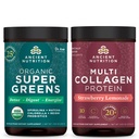 Ancient Nutrition Organic Supergreens Powder, Greens Maitse, 25 Servings + Multi-Kollageeni Valgu Pulber, Maasika Lemonaad, 24 Servings