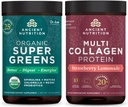 Ancient Nutrition Organic Supergreens Powder, Greens Maitse, 25 Servings + Multi-Kollageeni Valgu Pulber, Maasika Lemonaad, 24 Servings