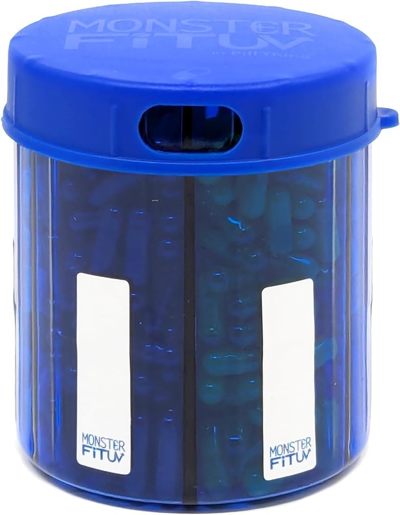 Monster Jr Supplement Pill Dispenser koos etikettidega - sisaldab väikeseid keskmise ravimi vitamiine ja lihtsasti levitamist ühest konteinerist sisaldab liitmärgiseid (Monster Jr sinine UV - 1 pakend)