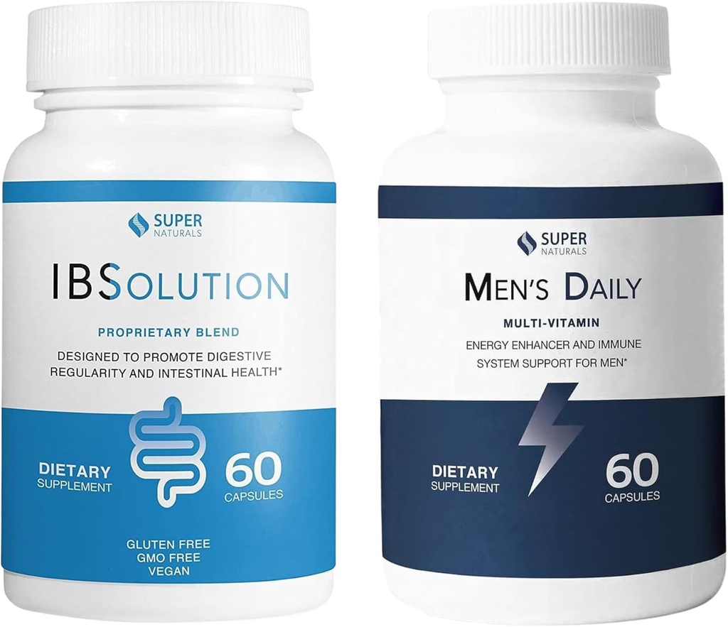IBSolution and Men's Multivitamin Bundle - All-Natural Supplement to Support Digestive Health, Gas, Bloating and Constipation, Immune System Support for Men - 60 Capsules, 2-Pack