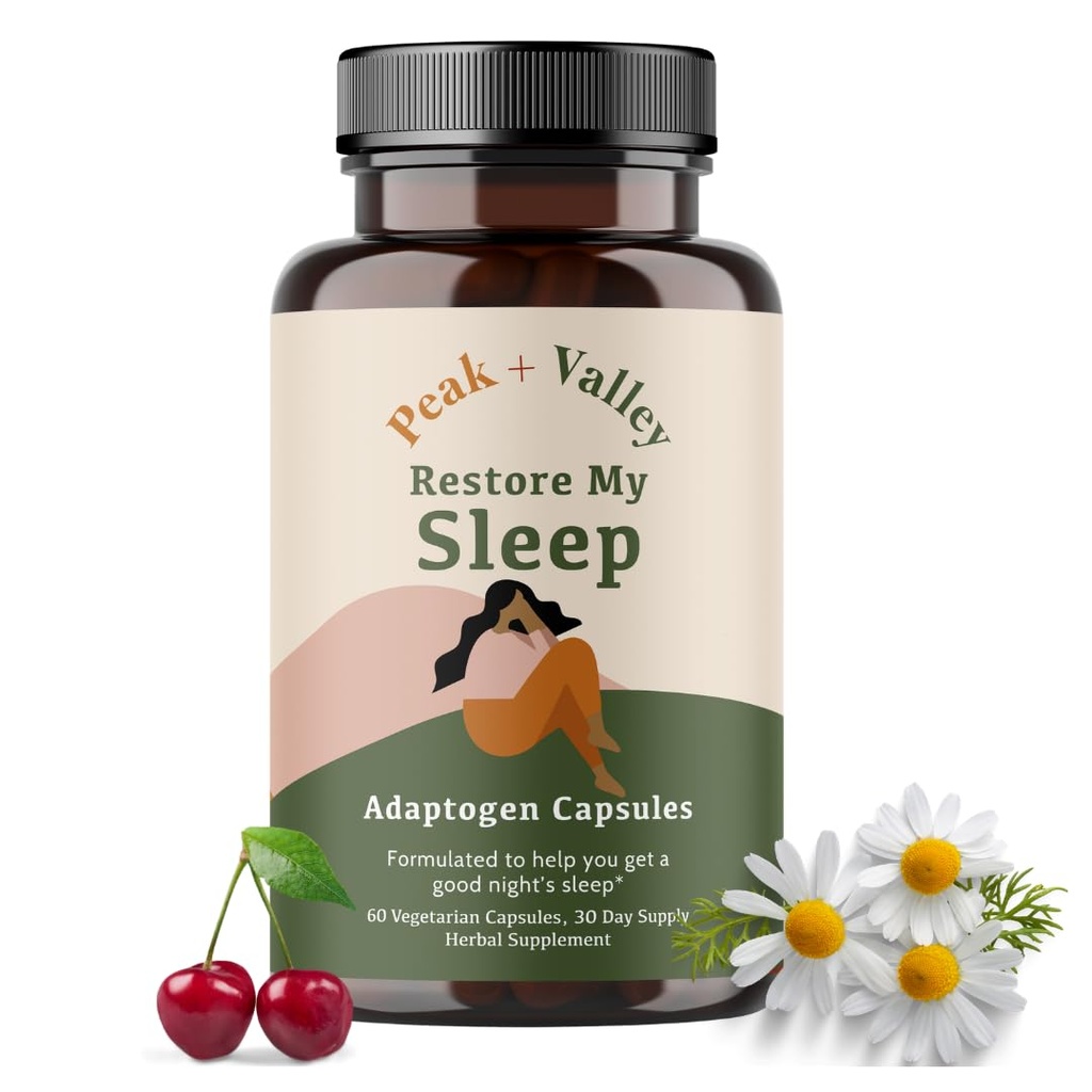 Peak + Valley looduslik uneabi täiskasvanutele - 60 kapslit sügavaks uneks - 3 mg melatoniin, L Theanine, kummel, Ashwagandha - looduslikud taimsed unepillid - ekstra tugevuse rahustav uneabi