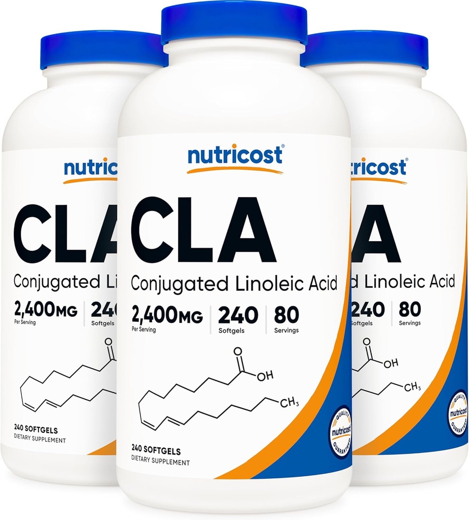 Nutricost CLA (konjugeeritud linoolhape) 2400mg, 240 Softgels - Gluteenivaba, Non-GMO, 800mg Softgel (3 pudelit)
