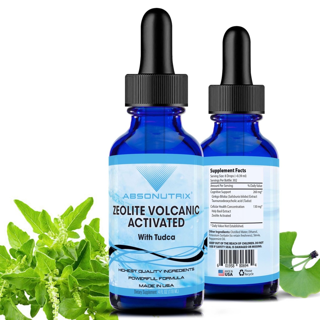 Absonutrix Zeoliit Vulkaaniline aktiveeritud Tudca Advanced Formula 390 mg, 4 Oz Vedelik, 302 Servings, Made in USA, Quick Absorption, Mitte-GMO, GMP sertifitseeritud rajatis, Julmusevabad tooted