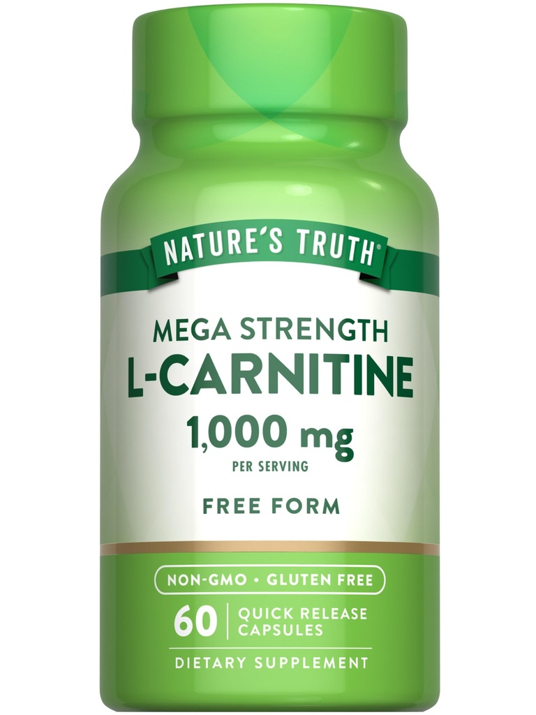 Looduse tõde L-karnitiin 1000mg | 60 kapslit | Mega tugevus | Vaba vorm | Mitte-GMO & Gluteenivaba lisand
