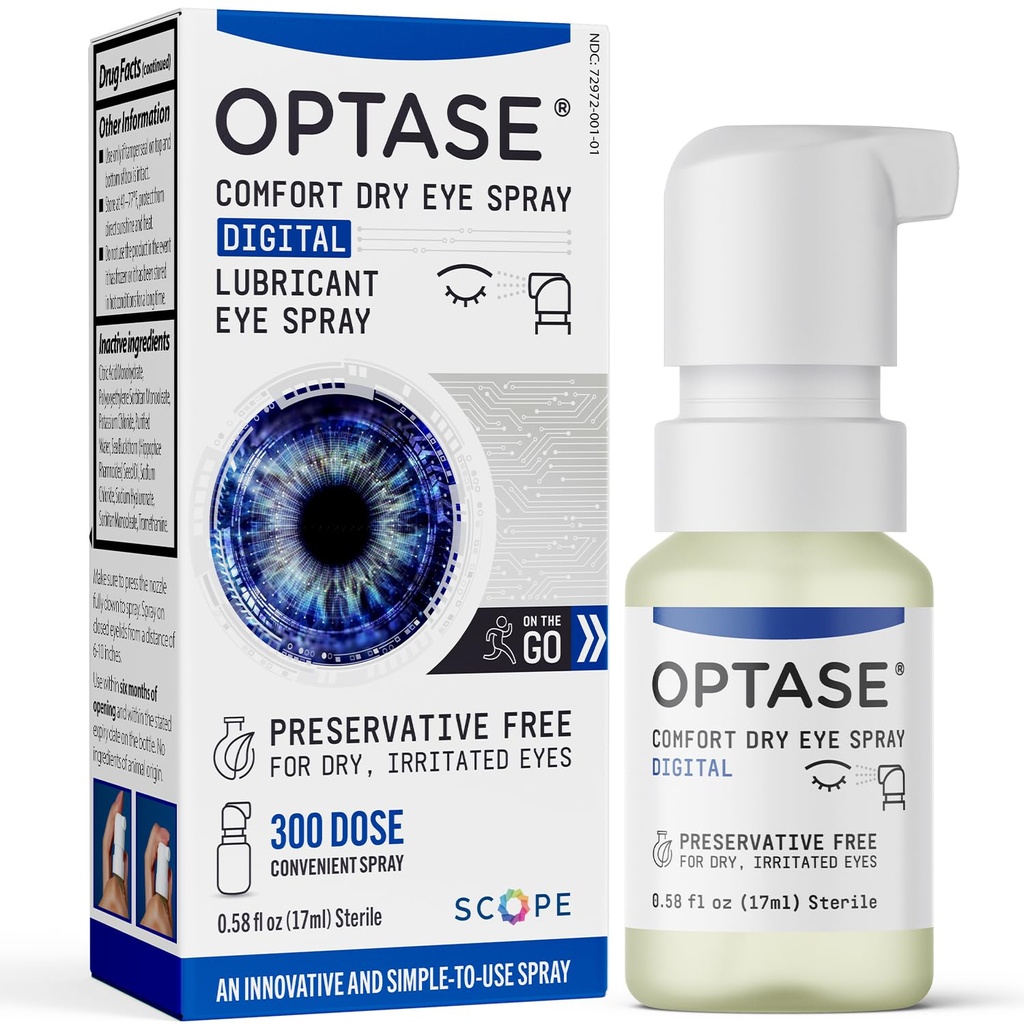 Optase Comfort Kuiv Silma Spray - Säilitusvabad Kunstlikud Pisarad Tilgad Alternatiivne - Kuivad Silmatilgad Mugavas Spray - Mitmeotstarbeline Pudel, Kontaktläätsed Ohutu - .58 fl oz