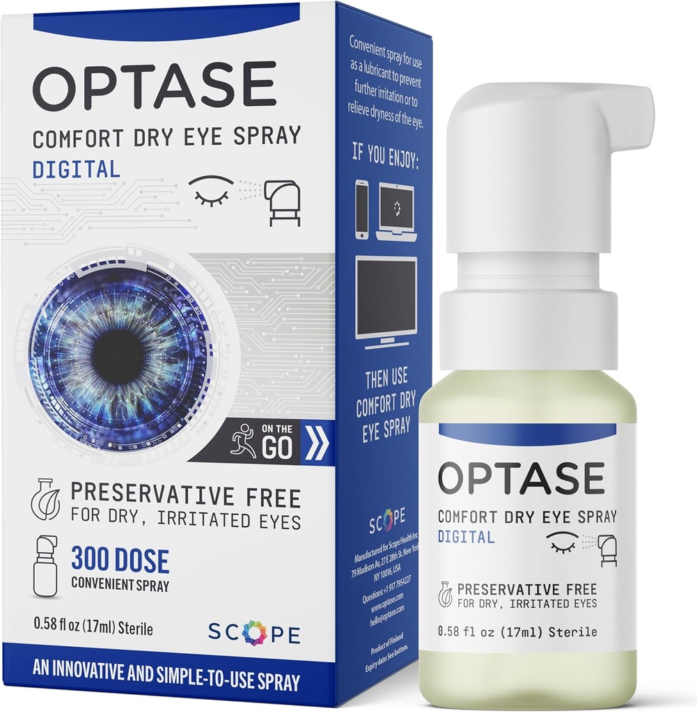 Optase Comfort Kuiv Silma Spray - Säilitusvabad Kunstlikud Pisarad Tilgad Alternatiivne - Kuivad Silmatilgad Mugavas Spray - Mitmeotstarbeline Pudel, Kontaktläätsed Ohutu - .58 fl oz