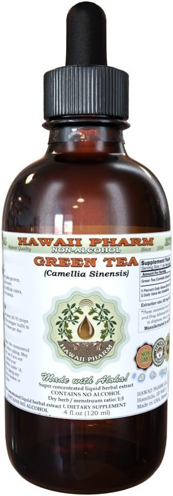 Hawaii Pharm Green Tee Alkoholivaba Vedelik Ekstrakt, Orgaaniline Roheline Tee (Camellia Sinensis) Kuivatatud Leht Glücerite Looduslik Taimne Täiendus 2 oz