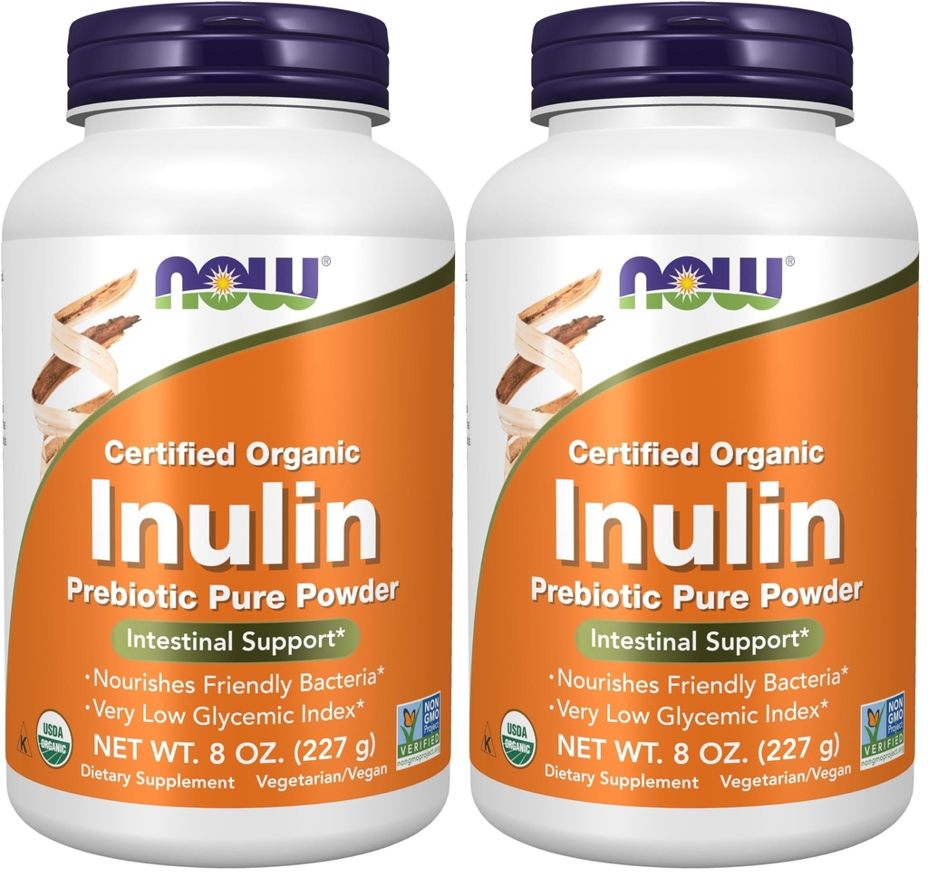 NOW Supplements, Inuliini prebiootiline pulber, sertifitseeritud orgaaniline, mitte-GMO projekt kontrollitud, soolestiku tugi *, 8-kordne (pakk 2)