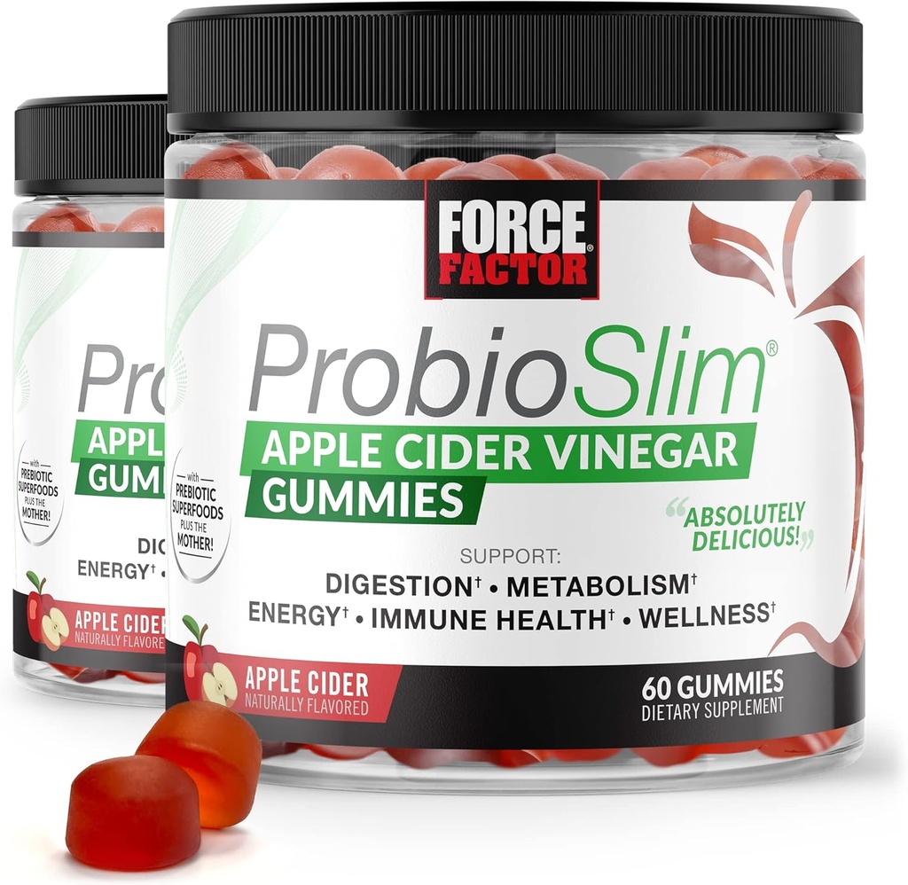 FAKTOR ProbioSlim Õunasiidri äädikakummid, 2-Pack, orgaanilise õunasiidri äädika ja LactoSpore probiootikumid ja prebiootikumid, et toetada seedimist, ainevahetust ja immuunsüsteemi tervist, 120 Gummies