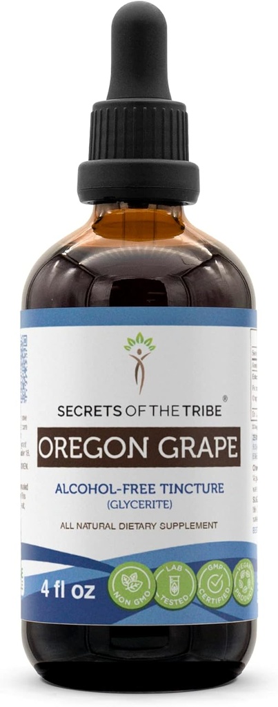 Tribe Oregoni viinamarjade alkoholivaba vedela ekstrakti saladused, vastutustundlikult kasvatatud Oregoni viinamarjad (Mahonia aquifolium) Kuivatatud juur (4 FL OZ)