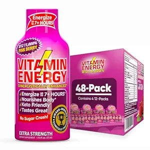 Vitamiin Energia B12 11 000% Ekstra Tugevus Energia Shot Roosa Berry 48 Pack, 260mg looduslik kofeiin, B12 & B6, Nootroopne fookus, Vitality, null suhkur, Gluteenivaba, Vegan, Kosher, 1,93 fl oz
