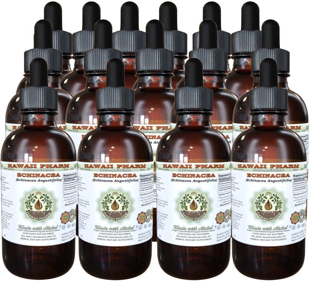 Echinacea Alcohol-Free Vedel Extract, Echinacea (Echinacea Angustifolia) Kuivatatud Juur Glycerite Hawaii Pharm Looduslik Taimne täiendus 15x4 oz