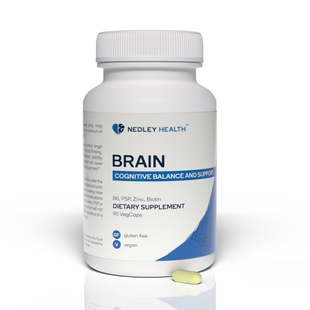 Aju - tasakaalustatud neurotransmitteri tugisammas - tsink, B6, biotiin kognitiivse funktsiooni jaoks - 90 Veggie kapslit (aju)