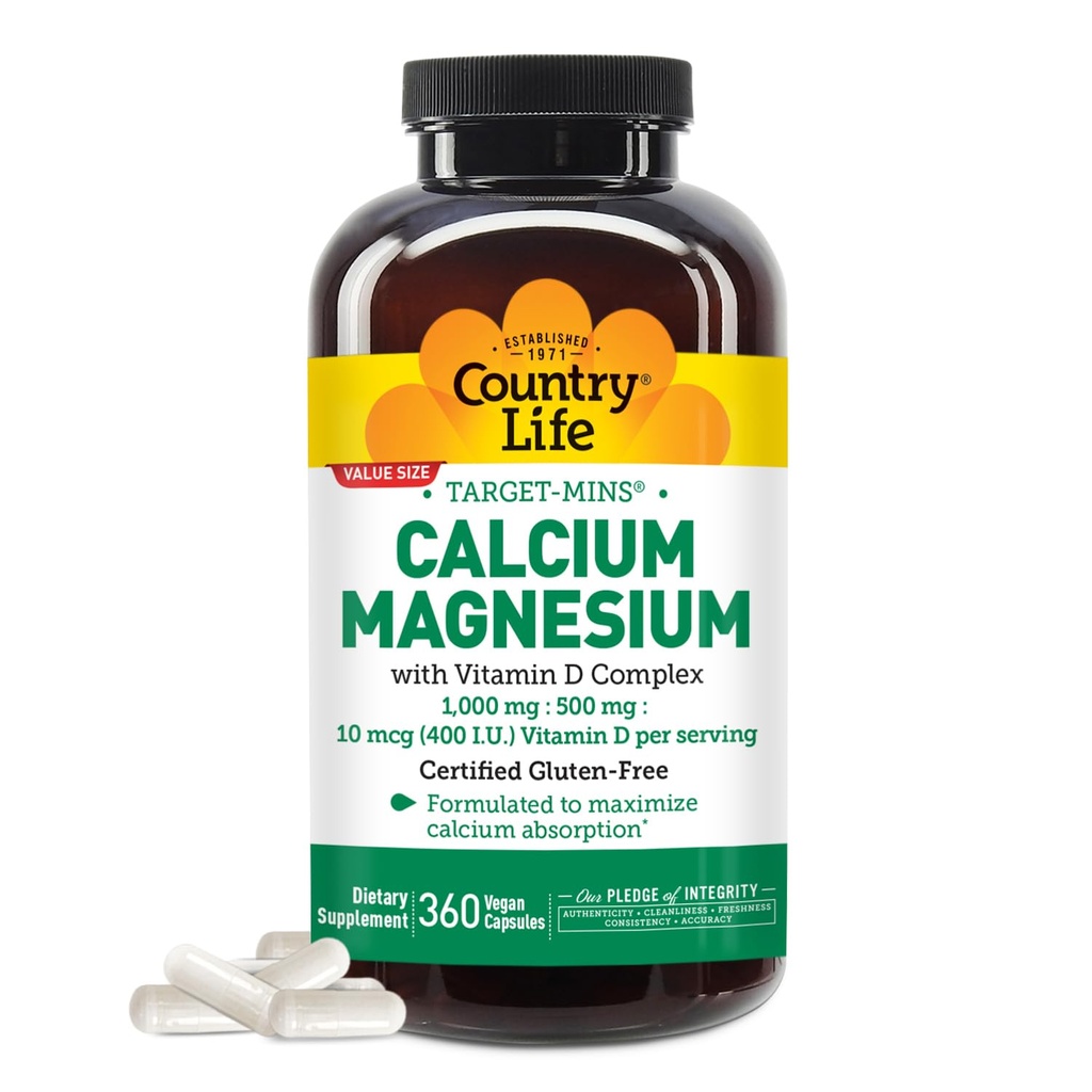 Riik Life Target-Mins Kaltsium Magneesium koos vitamiini D-kompleks, 1000mg / 500mg / 10mcg, 360 Vegan Kapslid, sertifitseeritud Gluteenivaba, sertifitseeritud Vegan, kontrollitud mitte-GMO kontrollitud ...