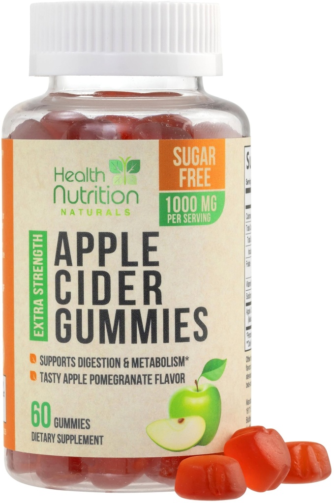 Apple Cider Äädikas Gummies 1000mg - Max Tugevus Suhkruvaba ACV Gummy Vitamiinid, toetab ainevahetust ja energiat, Keto Sõbralik, Vitamiin B12, želatiinivaba, Gluteenivaba, Vegan & Non-GMO - 60 Gummies
