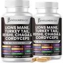 Lions Mane Täiendus Kognitiivne Toetus, Immuuntervise Türgi Saba 20in1 Seene Reishi Cordyceps Chaga koos vahukommi juur - 120 Count