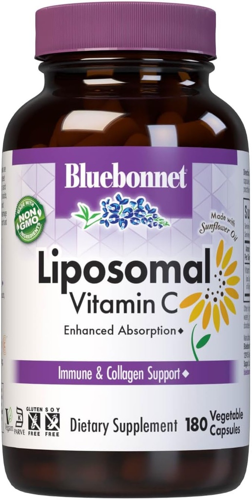 BlueBonnet Nutrition Liposomal C 1000 mg, valmistatud päevalilleõlist, immuun- ja liigesemugavusest *, Vegan, Kosher, mitte-GMO, gluteenivaba, sojavaba piimavaba, 180 köögiviljakapslit, 90 serveerimist