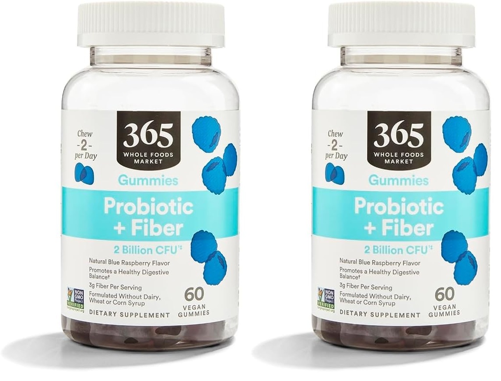 365 by Whole Food Market, Gummies Probiotic Fiber 2 Bill Blue Vaarika, 60 Count (pakk 2)