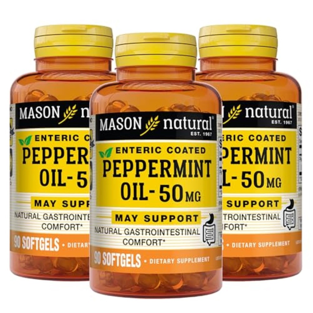 MASON NATURAL piparmündiõli 50 mg soolestikuga kaetud lisand, 270-päevane seedetrakti toetus normaalselt toimivale soolelele, Softgel pillid