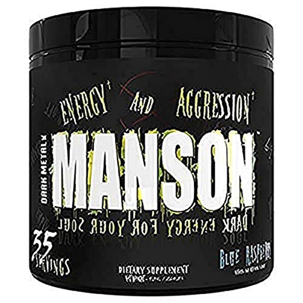 DARK METAL Inc. Manson High Stim Pre Workout Powder, Energy Focus Strength, Load with Beta Alanine L-karnitiin Kofeiin Infinergy, 35 Srvgs, Blue Vaarika