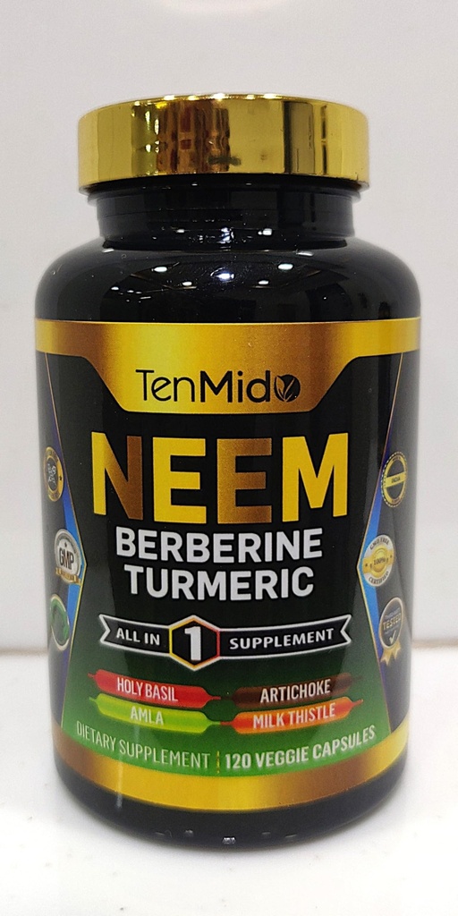 Neem Leaf Supplement - 8in1 valem - Kombineerige berberiin, kurkum, Püha basiilik, Amla, artišokk, piimaohakas ja must pipar - Immuunsüsteemi tugi - 120 kapslit 4 kuu pakkumiseks