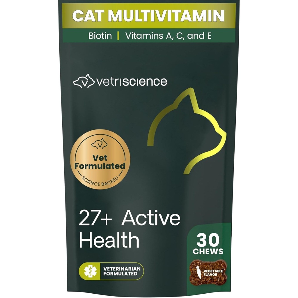 VetriScience 27+ Active Health Chews, Nu Cat Daily Multivitamiinid kassidele ja kassipoegadele, tasakaalustatud vitamiinid, mineraalid ja antioksüdandid, tervise ja heaolu tugi, kala, 30 Count
