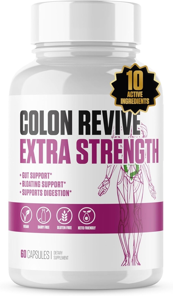 Colon Revive Extra Tugevus | # 1 Hinnatud Colon Cleanse & Detox Supplement | Seedetrakti tugi, Vähendada Puhitus, Kõhukinnisus Relief w/Buckthron, Alfalfa, Aloe Vera + Rohkem meestele ja naistele - 60 pillid