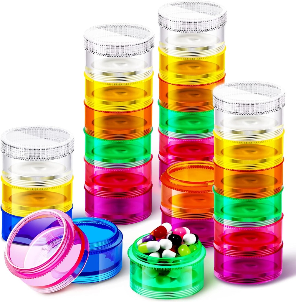 Sieral 7 päeva Stackable Pill Korraldajad 7 osad Ümar pillid Karbid Torn Nädala vitamiini Individuaalne ladustamine Konteinerid Reisijuhtumid Lids ravimeid, vitamiine ja toidulisandeid (4 komplekti)