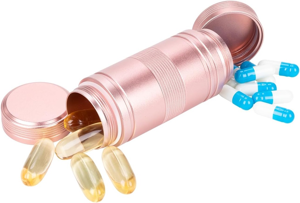 Väike Pill Box Metallpillide ümbris - kaasaskantav veekindel pillide konteiner taskukoti jaoks, reisi igapäevane pillide hoidja, vitamiinide / kalaõli / toidulisandite meditsiinikorraldaja roosa 1 pakend