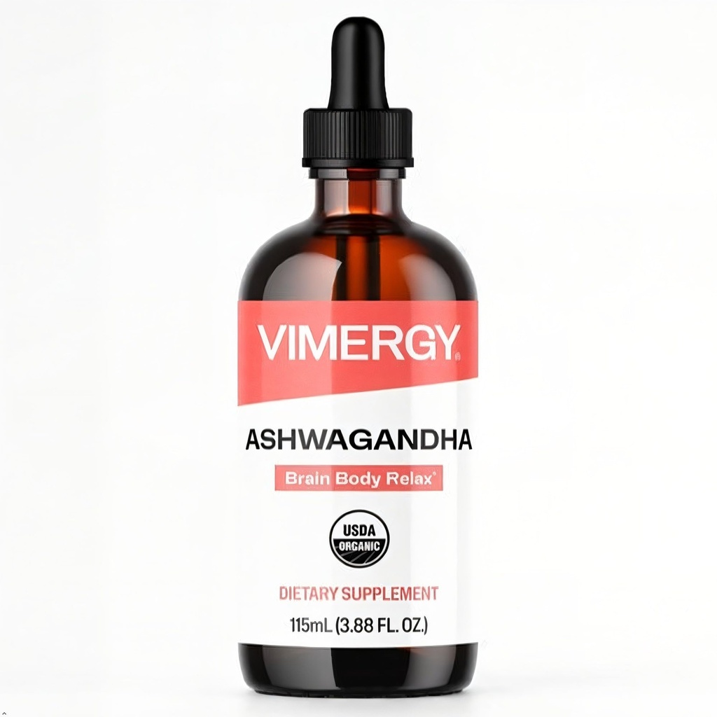 Vimergy USDA orgaaniline Ashwagandha vedela ekstrakt, 57 serveerimist – stressilisandi tilgad – Adaptogen – toetab kognitiivset funktsiooni – unetugi – alkoholivaba, GMO-vaba, vegan ja paleo sõbralik (115 ml)