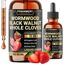 11in1 Wormwood Vedel tilgad - Black Walnut Wormwood Vedelik ekstrakt kogu nelgid, Reishi, piparmünt, Oregano, Aloe Vera, Anise Seed - 2 FL OZ - 60 päeva pakkumine - maasikamaitse