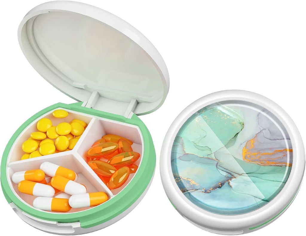 Serfeymi väikeste pillide karp - 3 komponenti kaasaskantav pillide karp rahakoti jaoks, kompaktne Mini reisipillide juhtum - sobib meditsiini, vitamiini, kalaõli, toidulisandite jaoks - valge (marble)