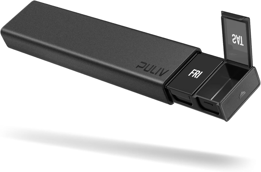 PULIV Dual Black Lightproof Weekly Pill Korraldaja, ekstra suur reisipillid Box 7 päeva privaatsuskaitse disain, BPA-vabad igapäevased pillid juhtudel vitamiine, kalaõli, ravimeid, toidulisandeid