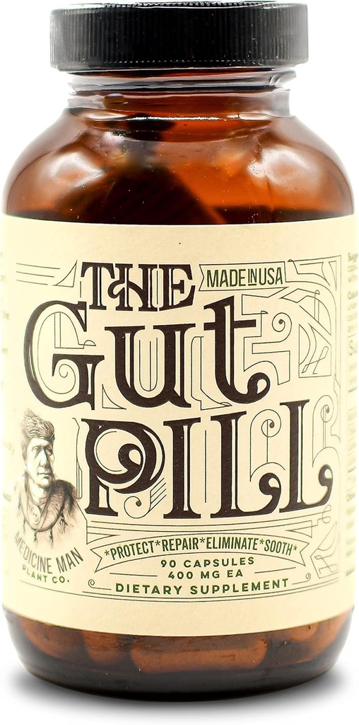 Gut Pill 90 kapslid - looduslikud soolestiku tervise toidulisandid naistele ja meestele lekkiva soolestiku parandamiseks - vahukommi juureürt, kalenderlill, Triphala puuviljad ja Lactobacillus Acidophilus