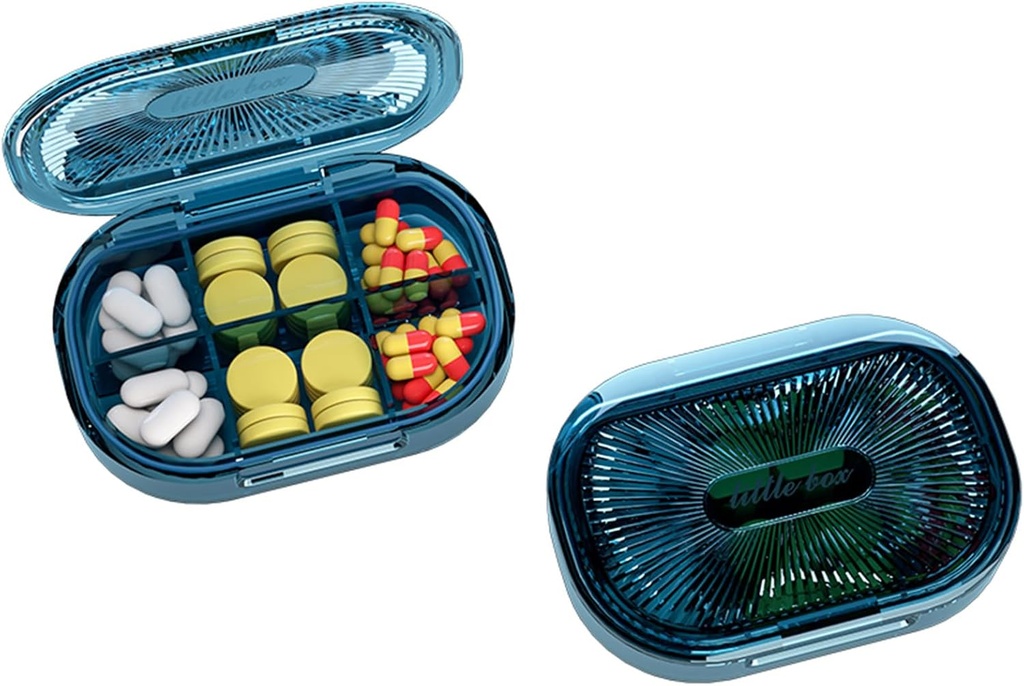 Väike pillide kast, niiskust tõendav pillide juhtum, reisipillide korraldaja taskukoti jaoks, igapäevane kaasaskantav meditsiin Vitamiin, kalaõli, täiendus (sinine)