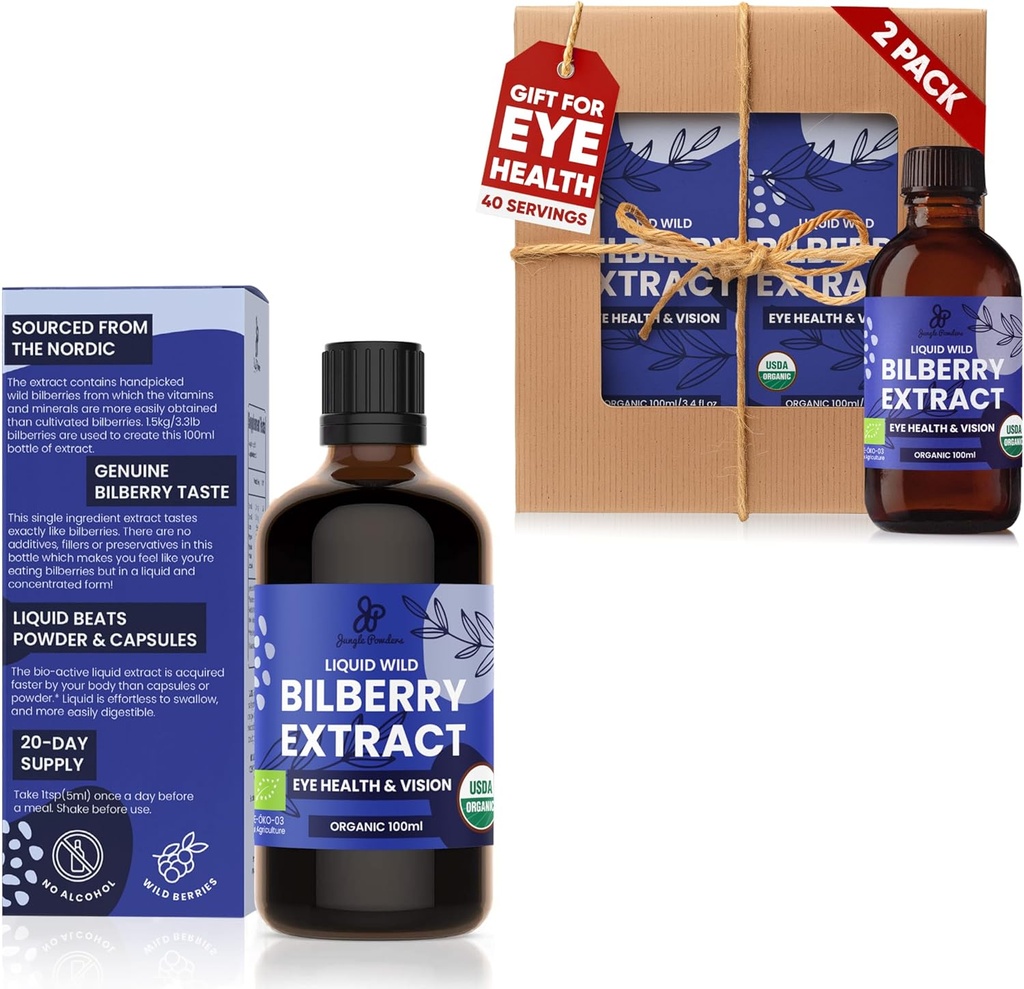 Jungle Powders Wild Bilberry Extract 3x3.4oz Pudel vedelat Bilberry Antotsüaniin Alkoholivaba Euroopa mustikas Bilberry Supplement silmadele Kõrge biosaadavus Vedel ekstrakt
