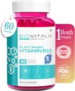 BIOVITALIA Vitamiin B12 Kapslid Metüülkobalamiini Täiendus 1000mg Taimepõhised Kapslid - Närvifunktsiooni ja ainevahetuse toetamine, mis on rikastatud Nisu Roht Spirulina Beetroot - 60 Vegan Caps