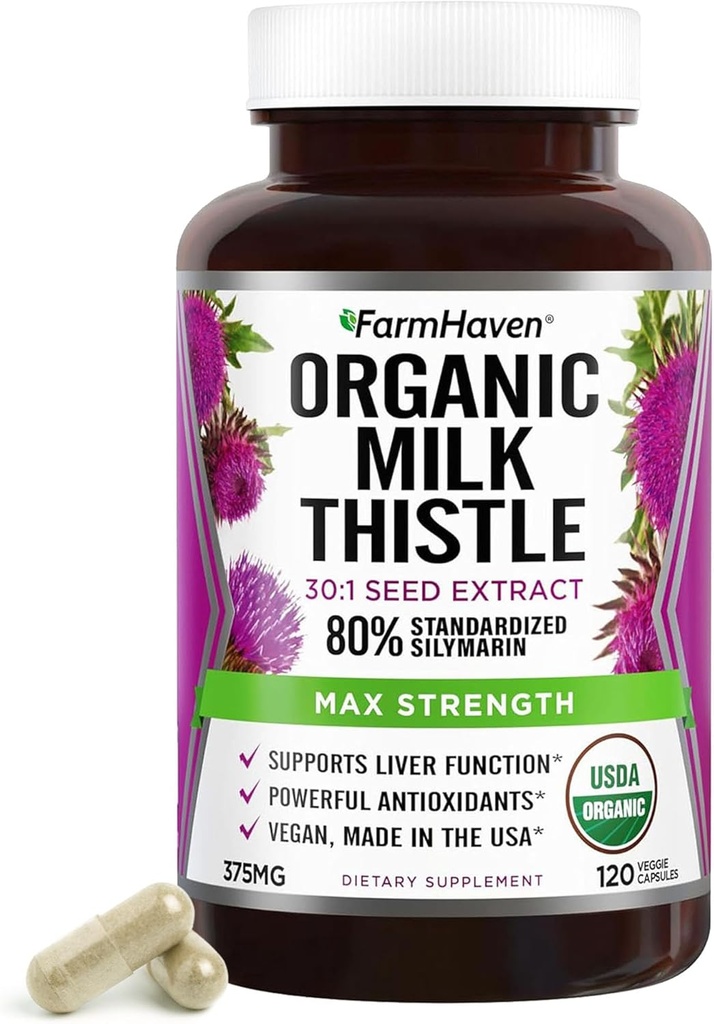 FarmHaven Silymarin Piimaohakapslid 375 375mg Tugevus | 30X Kontsentreeritud Seemneekstrakt & 80% standarditud Silimariin | Mitte- GMO | 120 Veggie kapslid