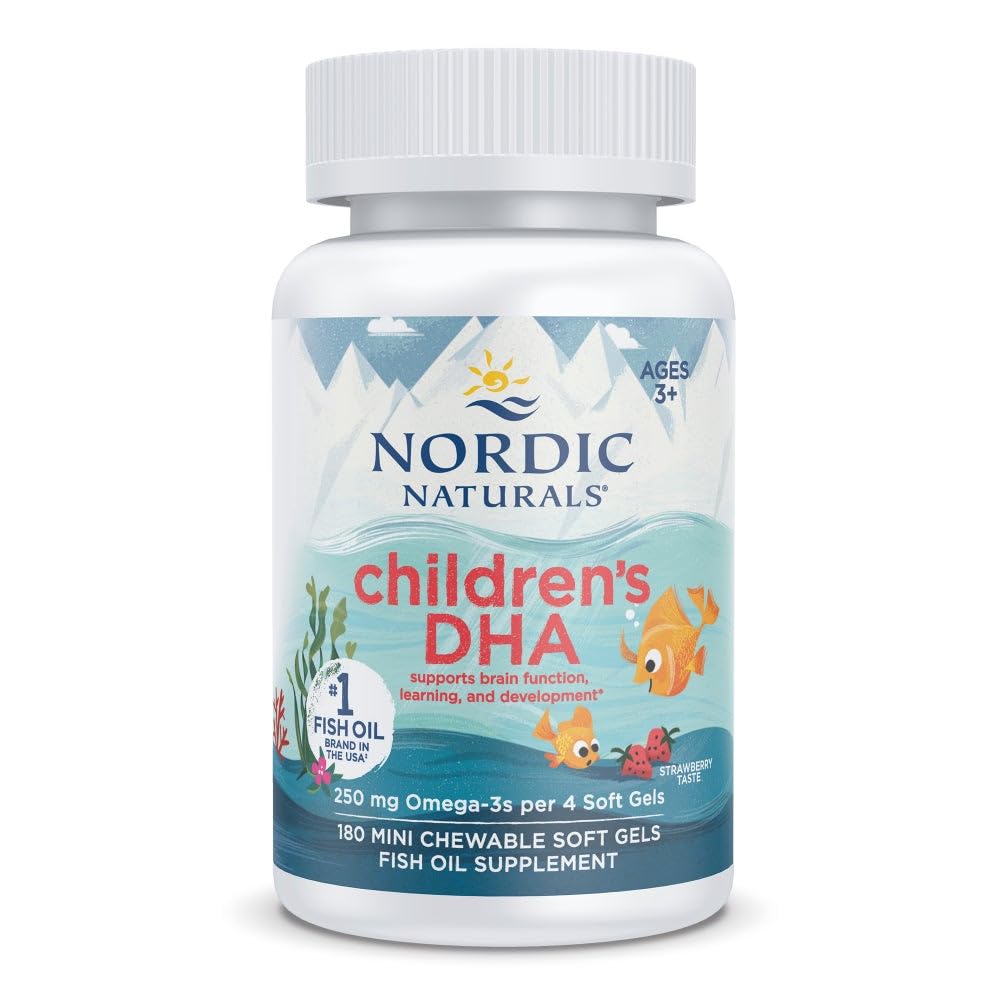 Nordic Naturals Laste DHA, Maasikas - 180 Mini närimist pehme geelid lastele - 250 mg Omega-3 EPA & DHA - Aju areng & funktsioon - Non-GMO - 45 Servings