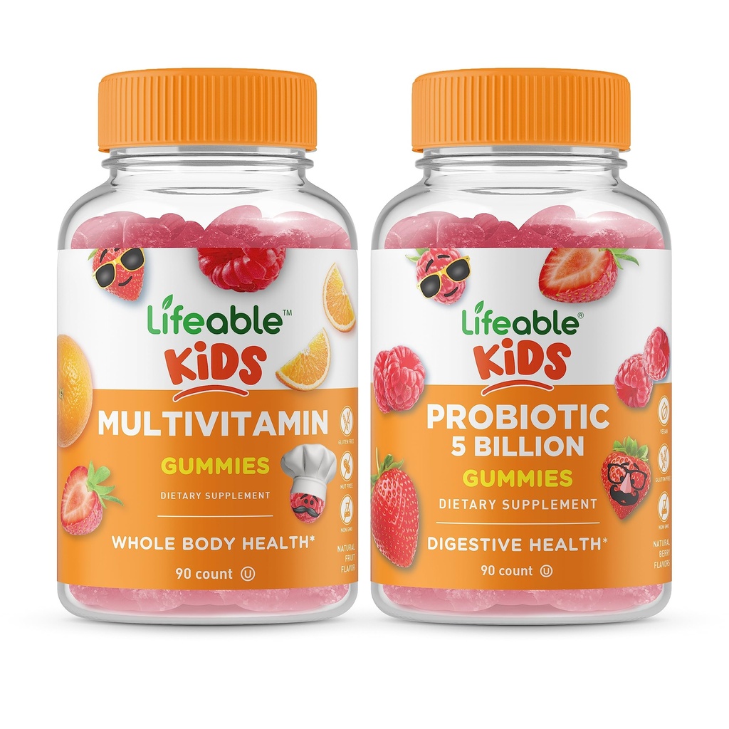 Elujõulised multivitamiini lapsed + probiootikumid 5 miljardit last, Gummies Bundle - suurepärane maitse, vitamiinilisand, gluteenivaba, GMO-vaba, närimiskumm