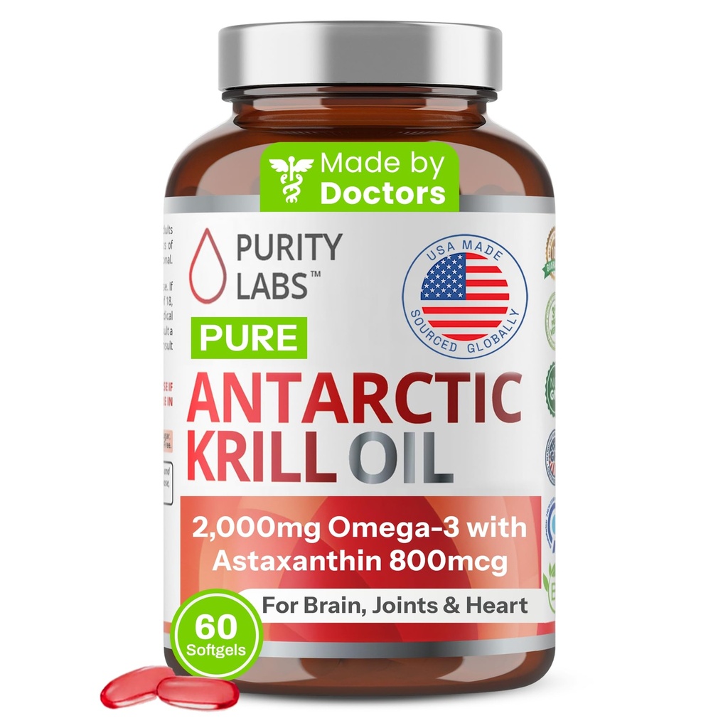 Puhastuslaborid Antarktika krillõli 2000mg Omega-3 koos astaksantiin 800mcg toidulisandeid, et toetada mälu - rikas Omega 3, rasvhapped, DHA, EPA ja fosfolipiidid - 60 Softgels