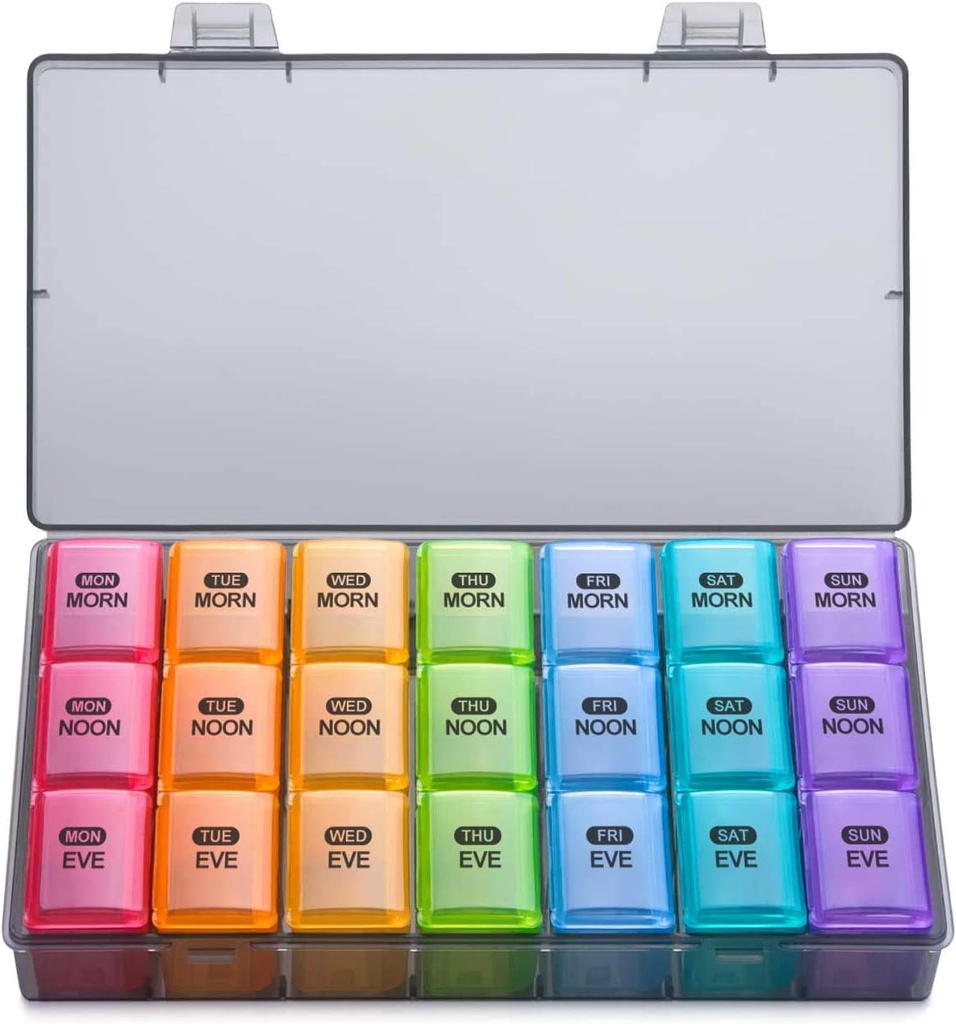 Sukuos Weekly Pill Organizer 3 korda päevas, suur 7 päeva Pill Box juhul, iganädalane meditsiin Korraldajad Box Case, kaasaskantav reisikonteiner vitamiine Kalaõli toidulisandeid