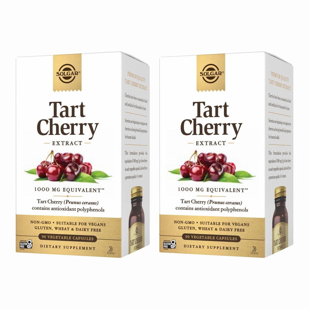 Solgar Tart Cherry 1000 mg, 90 taimset kapslit (pakk 2) - antioksüdant kvertsetiini, klorogeenhappe ja antotsüaniinide ühenditega - mitte-GMO, vegan, gluteenivaba, piimavaba - 180 kogu serveerimine
