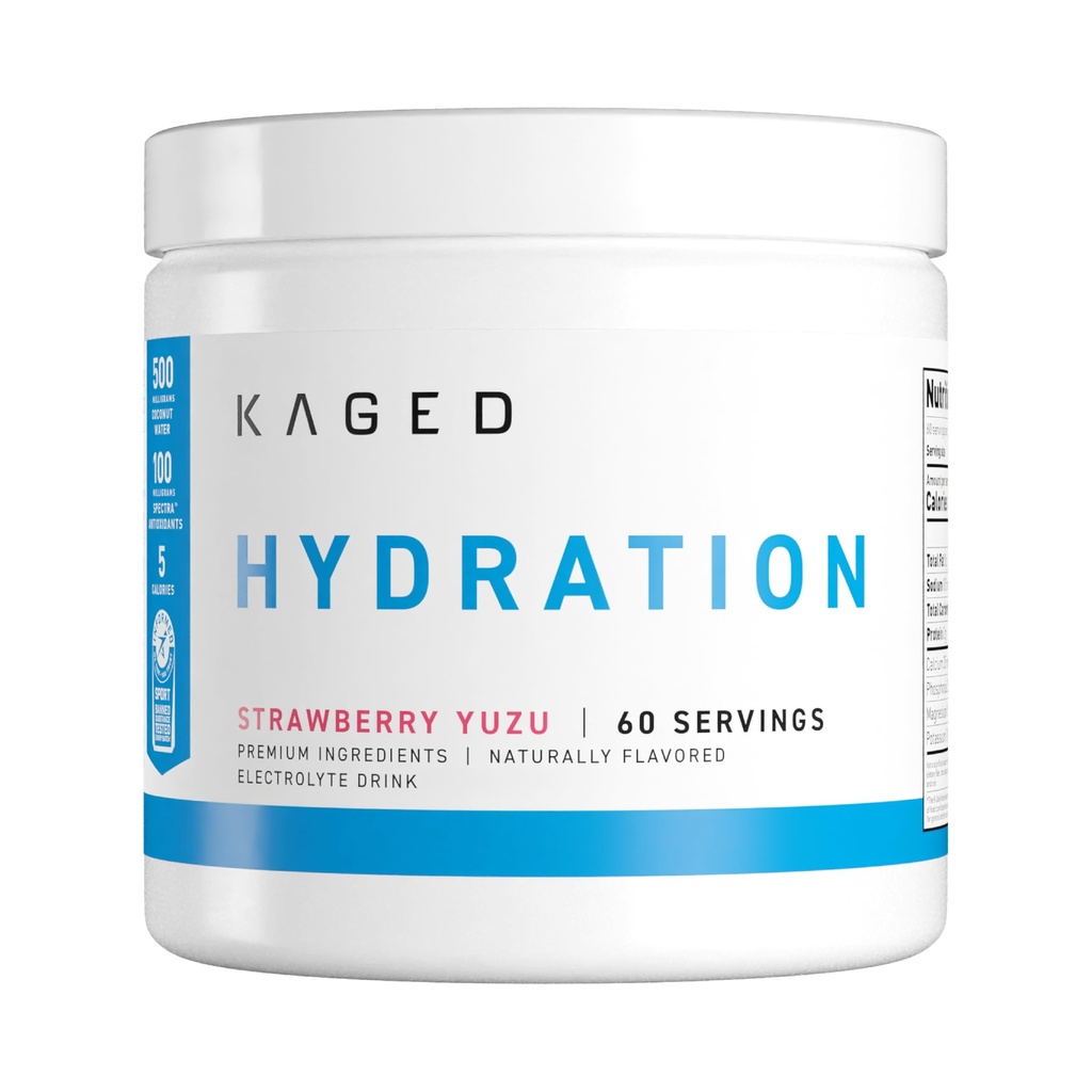 Kaged Hüdratsioon Elektrolüüdid Pulber | Maasika Yuzu | Hüdra-Charge Sport Joogisegu | Pre, Post, Intra Treening | Low Carb, Vegan, Gluteenivaba | Meeste ja naiste toidulisandid | 60 Servingut