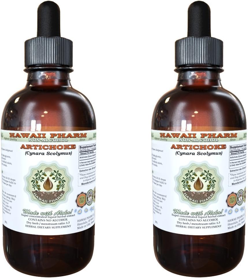 Artišokk Alkoholivaba vedelik ekstrakt, orgaaniline artišokk (Cynara scolymus) Kuivatatud leht Glycerite Hawaii Pharm Looduslik Taimne täiendus 2x2 oz