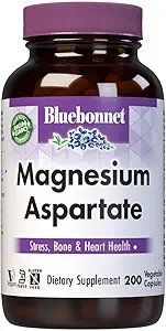 BlueBonnet Toitumine Magneesium Aspartaat, Toetab Tervislik Magneesium Tase, Soja Ja Gluteeni Ja Piima Vaba, Mitte-GMO, Kosher Certified, Vegan, 100 Servings, Valge, 200 Count