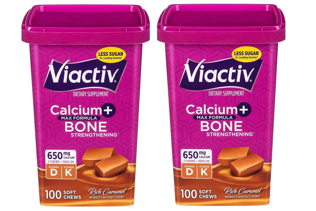Viactiv Max Formula Calcium + Vitamiin D3 täiendus luu tervisele, rikas karamelli, 100 pehmet närimist - 2 pakendit