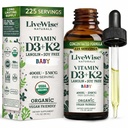 LiveWise Naturals Baby Vitamiin D3-K2 Vedel täiendus, vitamiinitilgad imikutele ja väikelastele, tervislikuks kasvuks, arenguks ja igapäevaseks heaoluks, kergesti kasutatav tilk klaaspudelis, 1 Fl Oz